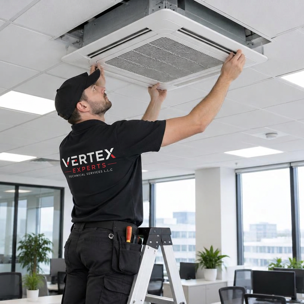 Vertex technician installing an AC unit
