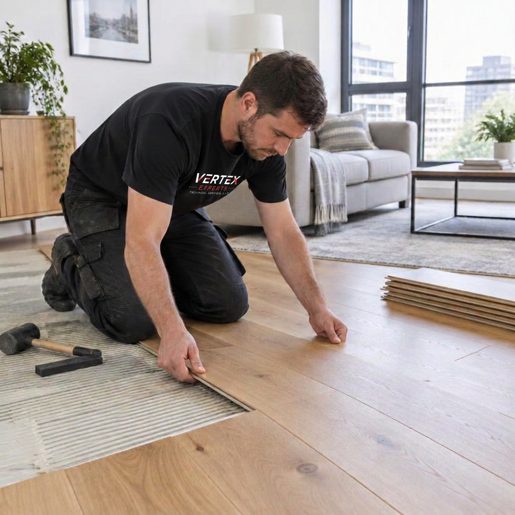 Vertex carpenter fitting wooden flooring